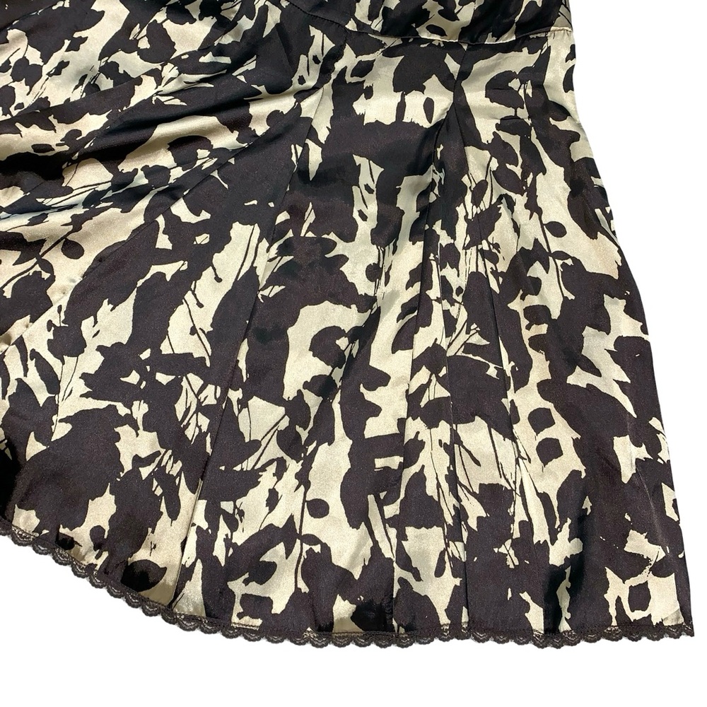 Apostrophe Abstract Print Satin Pleated Midi Skirt Silky Lace Trim Summer Fall - Picture 14 of 16